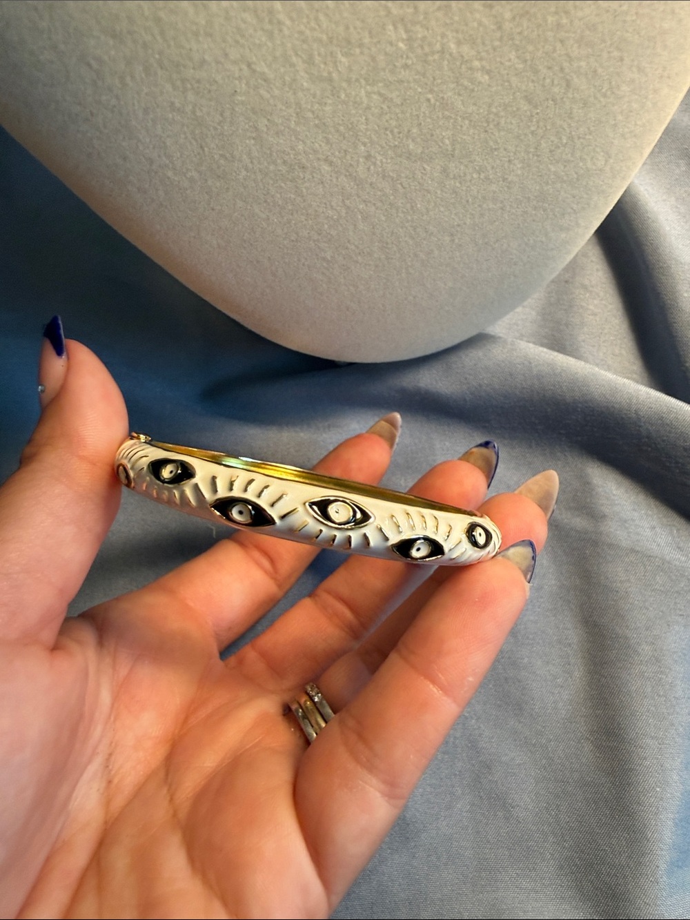 White Eye Motif Bangle Bracelet – Protective Statement Jewelry
